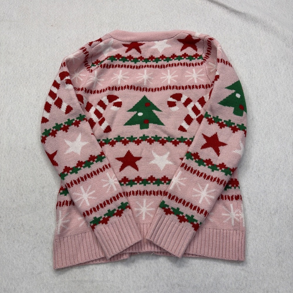 Holiday Hype Pink‎ Christmas Cardigan Sweater size Small Candy Canes Stars Trees - Picture 14 of 14